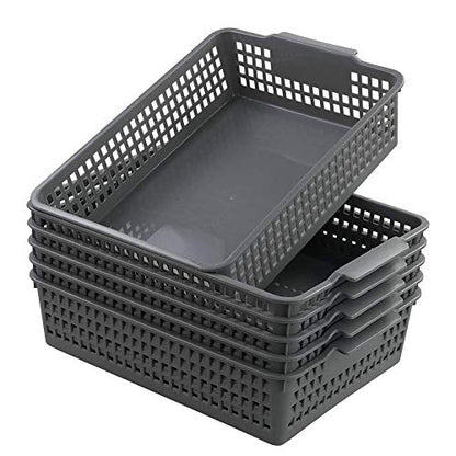  Rectangle Plastic Storage Baskets, Plastic Paper Baskets, 6-Pack