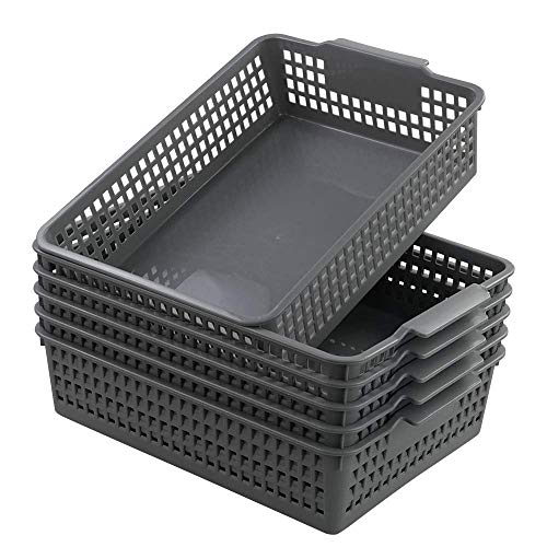 Rectangle Plastic Storage Baskets, Plastic Paper Baskets, 6-Pack