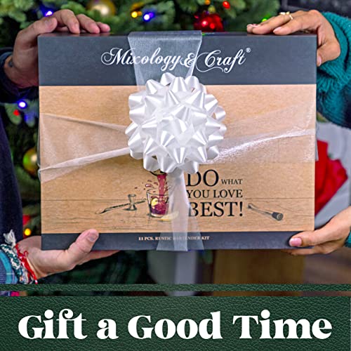  Bartender Kit: 11-Piece Bar Tool Set With Rustic Wood Stand | Perfect Home Bartending Kit And Cocktail Shaker Set For A True Drink Mixing Experience | Fun Housewarming Gift Idea (Gun-Metal)