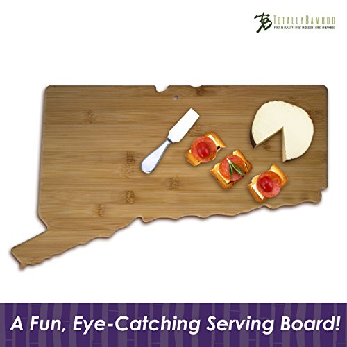  Connecticut State Shaped Serving & Cutting Board, Natural Bamboo