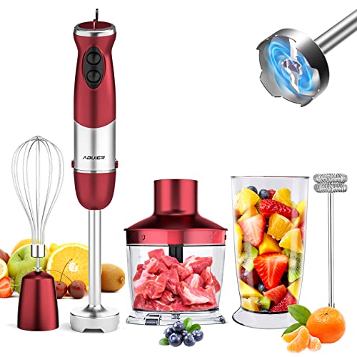  Immersion Blender 5 In 1 Hand Blender, Abuler 800W Hand Mixer Stick, 5-in-1, 12 Speed And Turbo Mode Handheld Blender 304 Stainless Steel, With 600ml Mixing Beaker, 500ml Chopper, Whisk And Milk Frother For Soup, Smoothies, Baby Food, Sauce