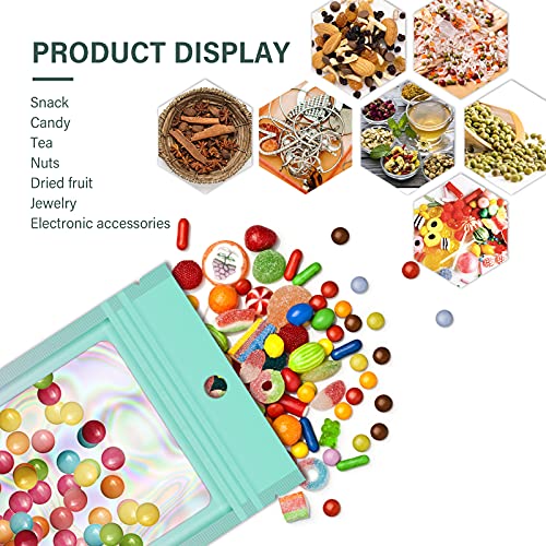  100 Pieces Resealable Mylar Ziplock Bags, Holographic Gradient Bags With Clear Window, Packaging Pouch Party Bags Sample Bags (Green&Pink, 3.5x4.7 Inch)