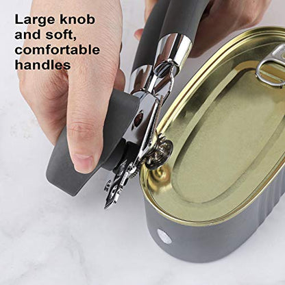  Can Opener Manual Heavy Duty, Can Opener Smooth Edge, Stainless Steel Sharp Blade, Good Soft Grips, Anti-slip Handle Gray