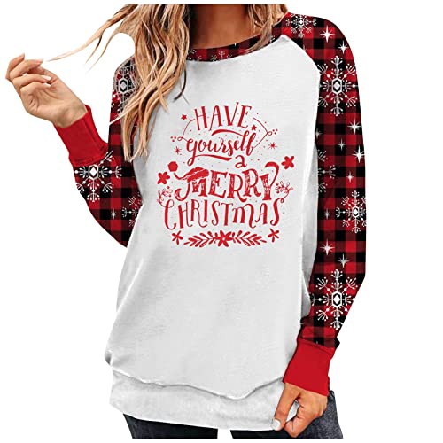  Pullover Sweatshirts For Women Fall Crew Neck Sweatshirts Long Sleeve Christmas Print Plus Size Pullover Top Streetwear