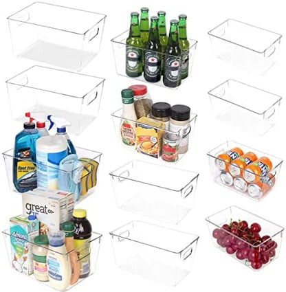  Clear Organizer Bins,【3-Pack】 Plastic Pantry Organization Or Storage ,for Kitchen Organizing/Cabinet Organizers/Shelf Storage Bins (1Large+1Medium+1Small)