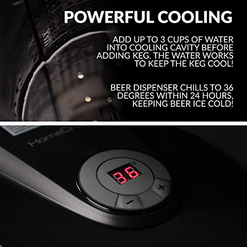  Homecraft Black Stainless Steel Easy-Dispensing Tap Beer Cooling System Kegerator, Includes Reusable Growler, CO2 Cartridges, Removable Drip Tray & Cleaning Kit, Fresh For 30 Days