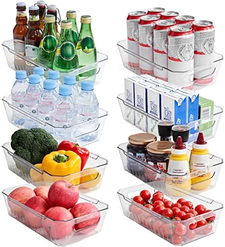  8pcs Big Refrigerator Organizer Bins Set, Multi-size Clear Fridge Organizer Stackable Box For Kitchen Cabinet Bathroom Pantry Laundryroom Shelves Storage, BPA-Free Food Safety