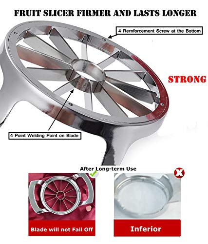  Pple Slicer And Corer, Heavy Duty Stainless Steel Ultra-Sharp Apple Divider Wedger, 12-Blade Corer For Up To 3.5 Inches Fruit Slice
