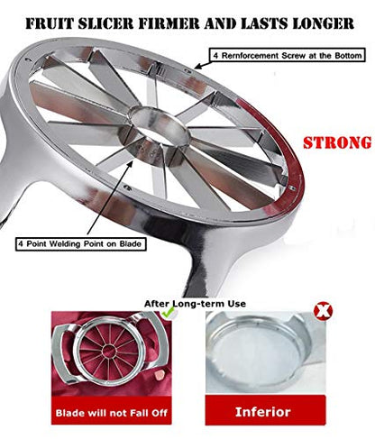  Pple Slicer And Corer, Heavy Duty Stainless Steel Ultra-Sharp Apple Divider Wedger, 12-Blade Corer For Up To 3.5 Inches Fruit Slice