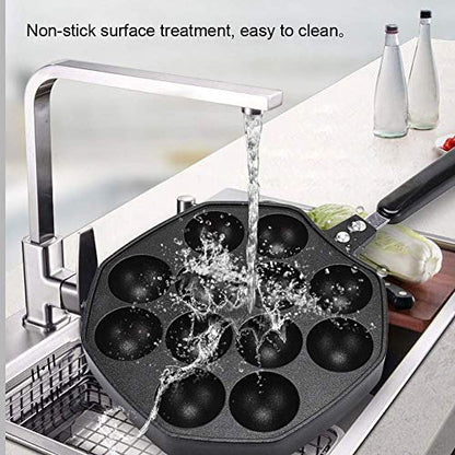  12 Holes Takoyaki Maker, Mini Pancakes Maker Japanese Taiyaki Pan Nonstick Egg Mcmuffin Maker Cast Iron Pan Cooking Tools With Handle For Octopus Ball Egg Puffs Mold Baking
