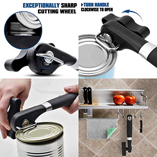  Can Opener Smooth Edge - Safety Can Opener Manual, Handheld Can Opener Features Ergonomics Design For Seniors With Arthritis And Weak Hands, With Bottle Opener Set