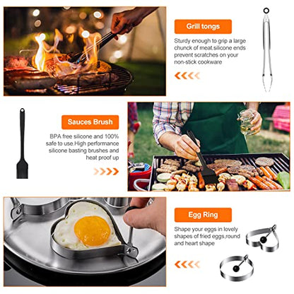  Blackstone Griddle Accessories Kit, 14pcs Flat Top Grill Accessories Set For Blackstone And Camp Chef, Enlarged Spatulas, Basting Cover, Scraper, Tongs, Grill Spatula Kit For Outdoor BBQ