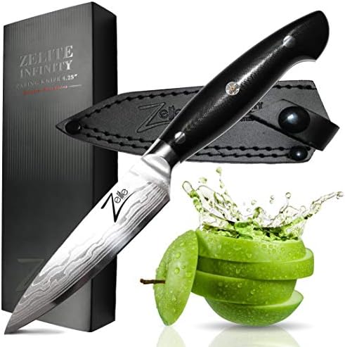  Japanese Paring Knife 4.25 Inch, Paring Knives, Small Knife, Pairing Knife Kitchen, Fruit Knife - Japanese AUS-10 Super Steel 45-Layer Damascus Knife - Deeper Blade - Leather Sheath