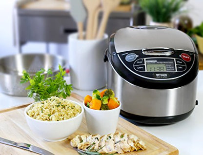 TIGER PDU-A30U-K Electric Water Boiler And Warmer, Stainless Black, 3.0-Liter & Micom Rice Cooker With Food Steamer & Slow Cooker, Stainless Steel Black