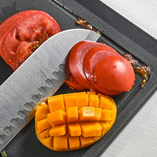  Cutting Board Plastic With Juice Grooves And One-Piece Non-Slip Silicone Handles, 14 X 9.5 X 0.4 Inch Kitchen Chopping Board, Dishwasher Safe BPA Free (Black+Grey)