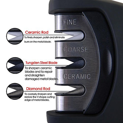  Knife Sharpener For Straight Knives - 3 Stage Diamond Coated Sharpening Wheel System