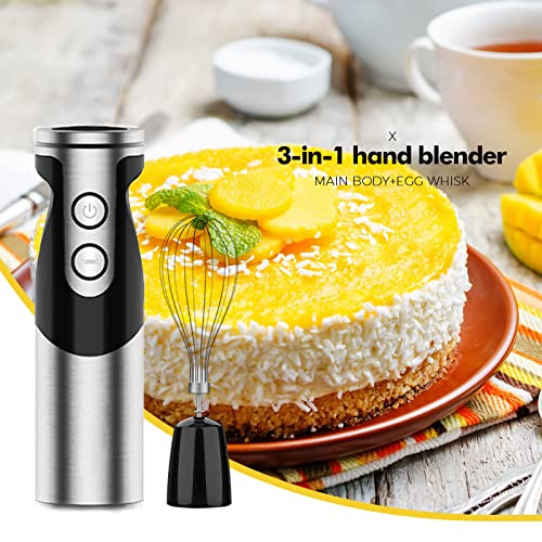  3-in-1 Immersion Hand Blender, Powerful 800 Watt 12-Speed Stick Blender With Sturdy Titanium Plated Stainless Steel Blades
