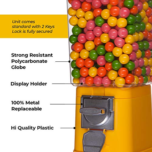  Gumball Machine - Yellow Home Vending Machine - Bubble Gum Machine For Kids - Gumball Machine Bank - Coin Gumball Machine - Gift Kid Gum Ball Machine Without Stand
