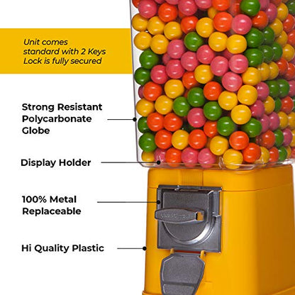  Gumball Machine - Yellow Home Vending Machine - Bubble Gum Machine For Kids - Gumball Machine Bank - Coin Gumball Machine - Gift Kid Gum Ball Machine Without Stand