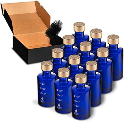  (12-pack) 2.4oz / 70mL Glass Small Sample Bottles Clear Color With Capacity Markings, Lids, And Brush | 2 Oz+ Leak Proof & Perfect For Whiskey, Oils, Travel, Juice, & More