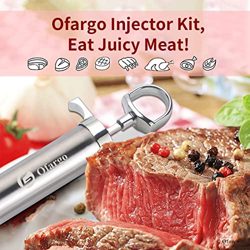  Ofargo 304-Stainless Steel Meat Injector Syringe With 4 Marinade Needles And Travel Case For BBQ Grill Smoker, 2-oz Large Capacity, Both Paper User Manual And E-Book Recipe