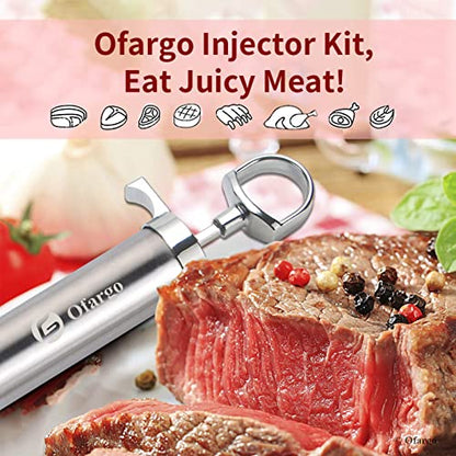  Ofargo 304-Stainless Steel Meat Injector Syringe With 4 Marinade Needles And Travel Case For BBQ Grill Smoker, 2-oz Large Capacity, Both Paper User Manual And E-Book Recipe