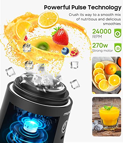  ＭoKo Portable Blender, 270 Watt Personal Blender For Shakes And Smoothies,21OZ Personal Blender USB Rechargeable With 6 Blades, BRA Free, Smoothie Blender For Kitchen Sports Travel And Outdoors,Black