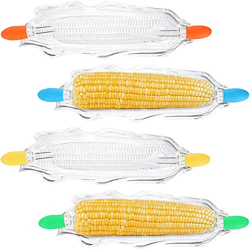  12 Pieces Corn Cob Holders And Dish Set Transparent Dish Stainless Steel Skewer Needle BBQ Tool And Plastic Corn Tray