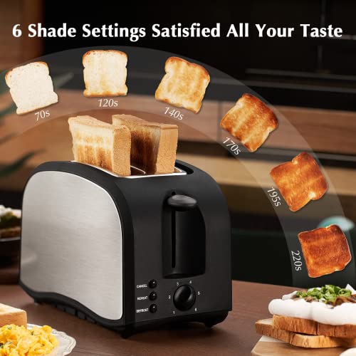  2 Slice Toaster CUSINAID Black Wide Slot Toaster 2 Slice Best Rated Prime With Pop Up Reheat Defrost Functions, 6-Shade Control, Removable Crumb Tray