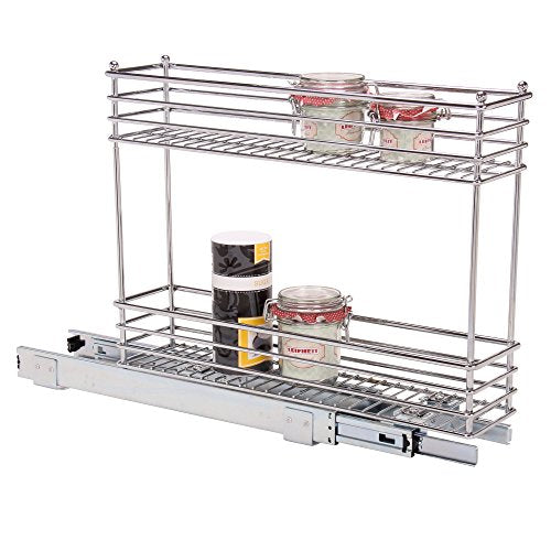  Narrow Sliding Cabinet Organizer, Two Tier Chrome Organizer, Chrome, Great For Slim Cabinets In Kitchen, Bathroom And More