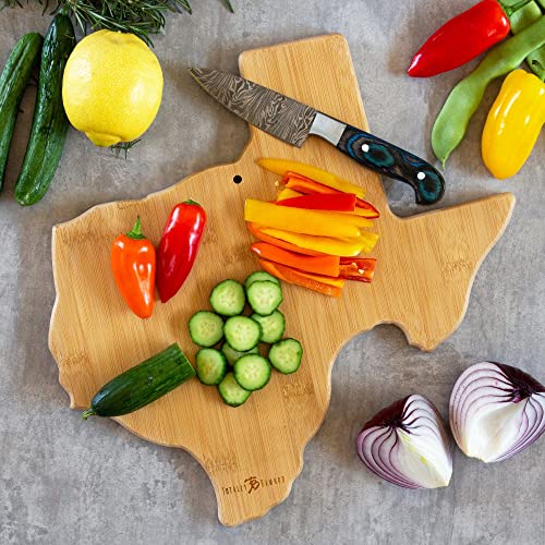  Exas State Shaped Cutting Board And Charcuterie Serving Platter With Artwork By Fish Kiss, Includes Hang Tie For Wall Display
