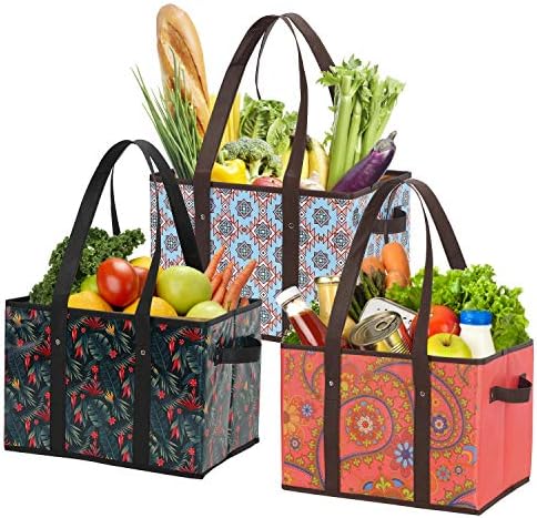  Reusable Grocery Bags Set Durable Heavy Duty Tote Bag Collapsible Grocery Shopping Box Bag With Reinforced Bottom
