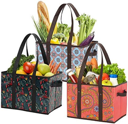  Reusable Grocery Bags Set Durable Heavy Duty Tote Bag Collapsible Grocery Shopping Box Bag With Reinforced Bottom