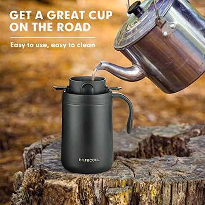  16oz Camping Coffee Maker Pour Over Coffee Maker Set With Stainless Steel Coffee Mug + Collapsible Pour Over Coffee Filter - For Travel Camping Offices Backpacking
