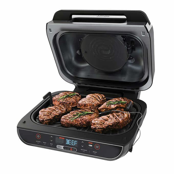  Ninja FG551/BG550 Foodi Smart XL 6-in-1 Indoor Grill With 4-Quart Air Fryer Roast Bake Dehydrate Broil And Leave-in Thermometer, With Extra Large Capacity, And A Stainless Steel Finish (Renewed),