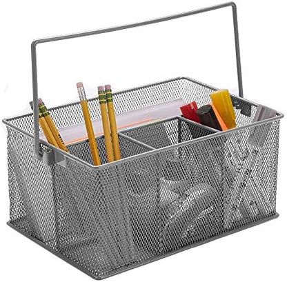  Storage Basket Organizer, Utensil Holder, Forks, Spoons, Knives, Napkins, Perfect For Desk Supplies, Pencil, Pens, Staples, Black, 4 Compartments