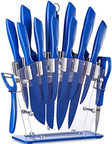  16 PCS High Carbon Stainless Steel Kitchen Knife Set, BO Oxidation, No Rust, Sharp Cutlery Black Knife Set With Acrylic Stand And Serrated Steak Knives,AB112