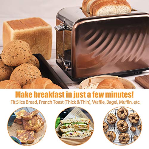  Toaster 2 Slice, Rose Gold Stainless Steel Retro Toaster With Defrost Bagel Cancel Function & 6 Shade Settings