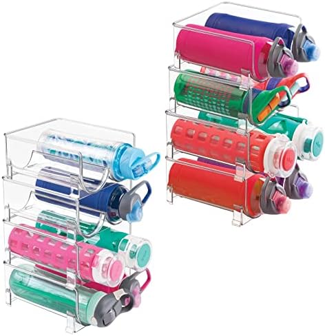  MDesign Stackable Plastic 3 Bottle Refrigerator Wine Rack - Kitchen Storage Organizer For Champagne, Wine Or Water Bottles - Stacking Wine Organizer For Fridge - Ligne Collection - 2 Pack - Clear