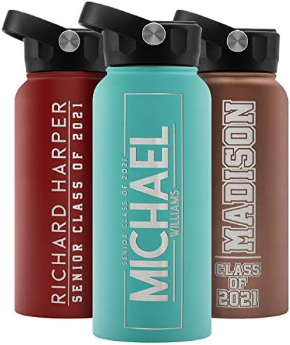  Graduation Gifts, Water Bottle Personalized With Straw Lid - 24 Oz - Pink | Custom Water Bottle W Text - Insulated Double Wall - High School, College, Class Of 2023 | 9 Color - Congrats Grad