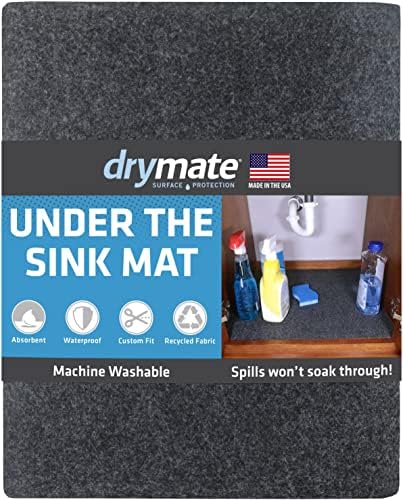  Under Sink Mat, Waterproof Cabinet Protection Mats For Kitchen & Bathroom, Absorbent Shelf Liners, Slip-Resistant, Non-Adhesive, Machine Washable, Durable (USA Made)(24”x29”)(Charcoal)
