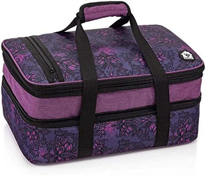  Double Casserole Insulated Travel Carry Bag (Garden Party) For Trip, Birthday Party, Mother's Day, Holiday, Christmas Day, Grocery Store, Supermarket, Outdoor Picnic Etc