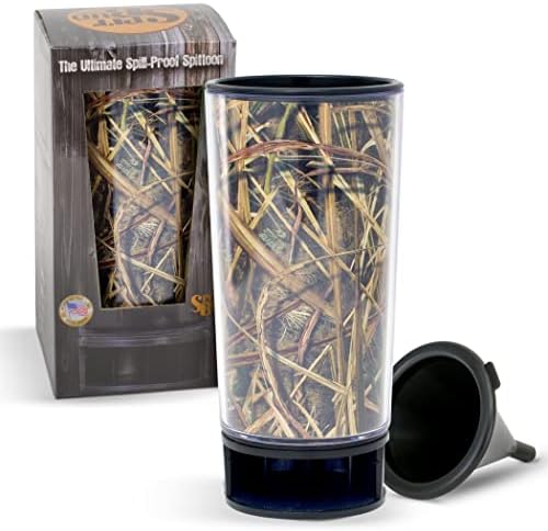  Ossy Oak Shadow Grass Blades By Spit Bud - The Ultimate Spittoon For Chew - Portable Dip & Snuff Cup With Lid, Pop Tab, Spill-Proof Funnel, Can Cutter & Holder - Fit In Cup Holders - Holds 8oz - Made In USA