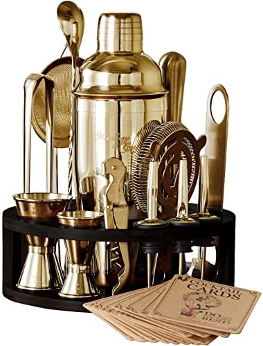  Bartender Kit - 15 Piece Set Including Cocktail Shaker And Bar Accessories, Perfect For Drink Mixing At Home, Plus Exclusive Recipe Cards
