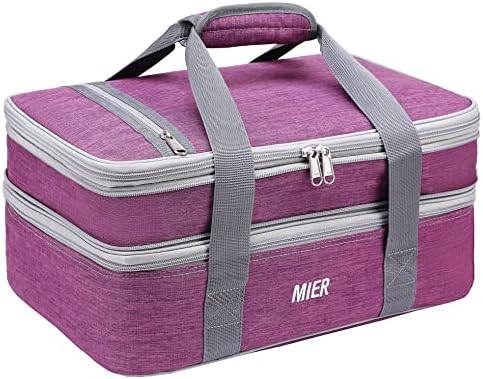  Insulated Double Casserole Carrier Thermal Lunch Tote For Potluck Parties, Picnic, Beach, Fits 9 X 13 Inches Casserole Dish, Expandable By Mid Zipper, Orange