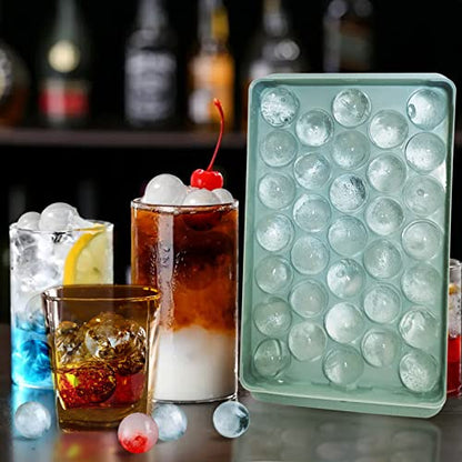  Ice Cube Tray,Circle Ball Ice Trays For Freezer With Lid & Bin,Cube Tray Making 99PCS Sphere Ice Chilling Cocktail Whiskey Tea Coffee 3 Trays 1 Ice Bucket & Scoop