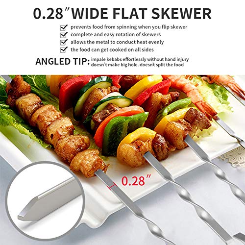  Kabob Skewers, 17" Metal Kebab Skewers Flat Long Stainless Steel Wide Reusable BBQ Barbecue Shish Kabob Sticks Skewers For Grilling Meat Shrimp Chicken Vegetable, 12 Pack Including Bonus 14" Skewers