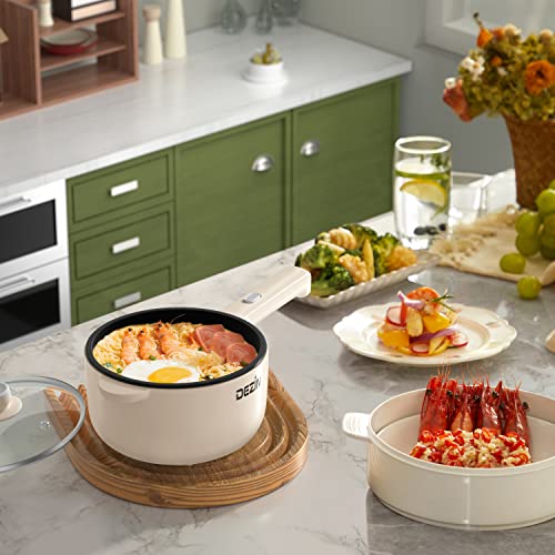  Dezin Electric Hot Pot, 1.8L Non-Stick Sauté Pan, Rapid Noodles Cooker, Mini Pot For Steak, Egg, Fried Rice, Ramen, Oatmeal, Soup With Power Adjustment, College Dorm Room Essential(Egg Rack Included)