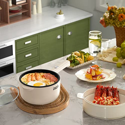  Dezin Electric Hot Pot, 1.8L Non-Stick Sauté Pan, Rapid Noodles Cooker, Mini Pot For Steak, Egg, Fried Rice, Ramen, Oatmeal, Soup With Power Adjustment, College Dorm Room Essential(Egg Rack Included)