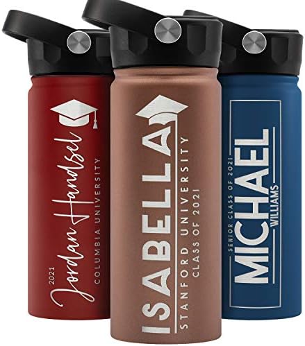  Graduation Gifts, Water Bottle Personalized With Straw Lid - 24 Oz - Pink | Custom Water Bottle W Text - Insulated Double Wall - High School, College, Class Of 2023 | 9 Color - Congrats Grad
